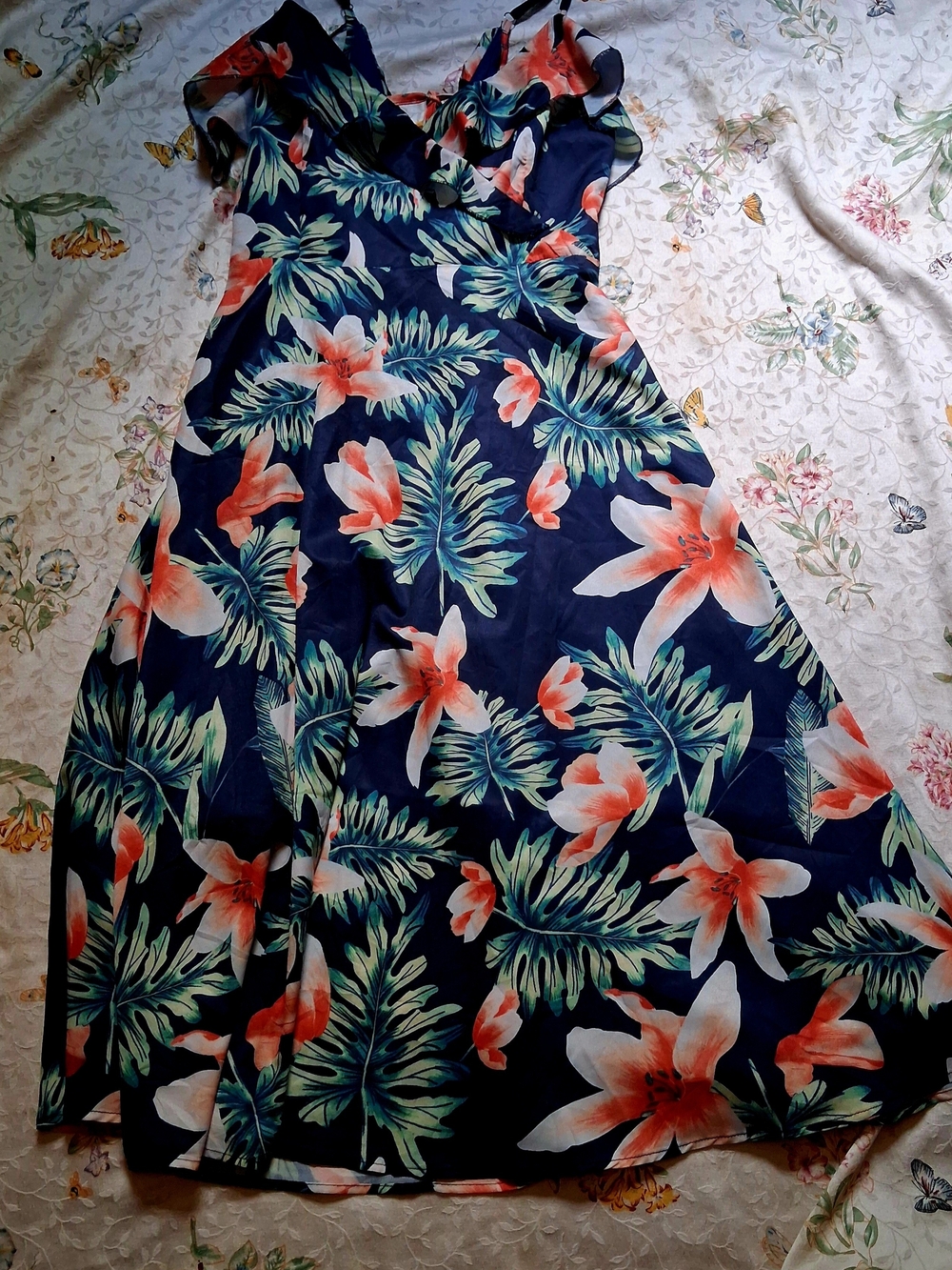 Navy Tropical Floral Maxi Dress – Women's Summer Wrap Style